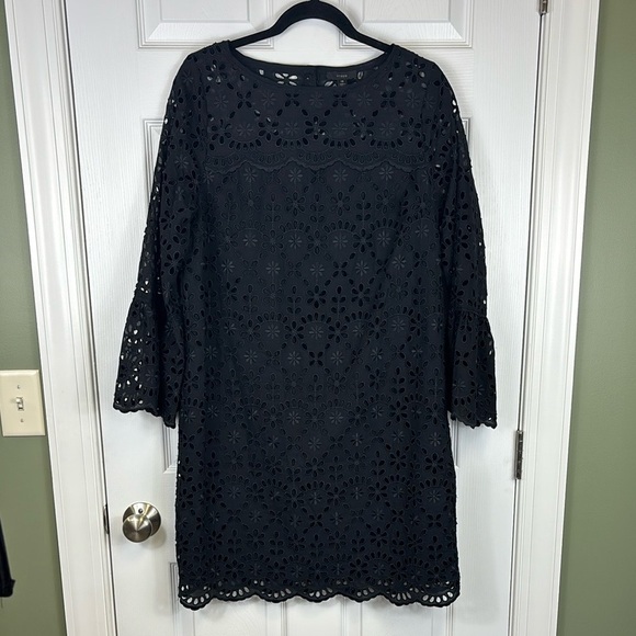 J. Crew black eyelet lace flutter sleeve dress sz 12 - Picture 4 of 11